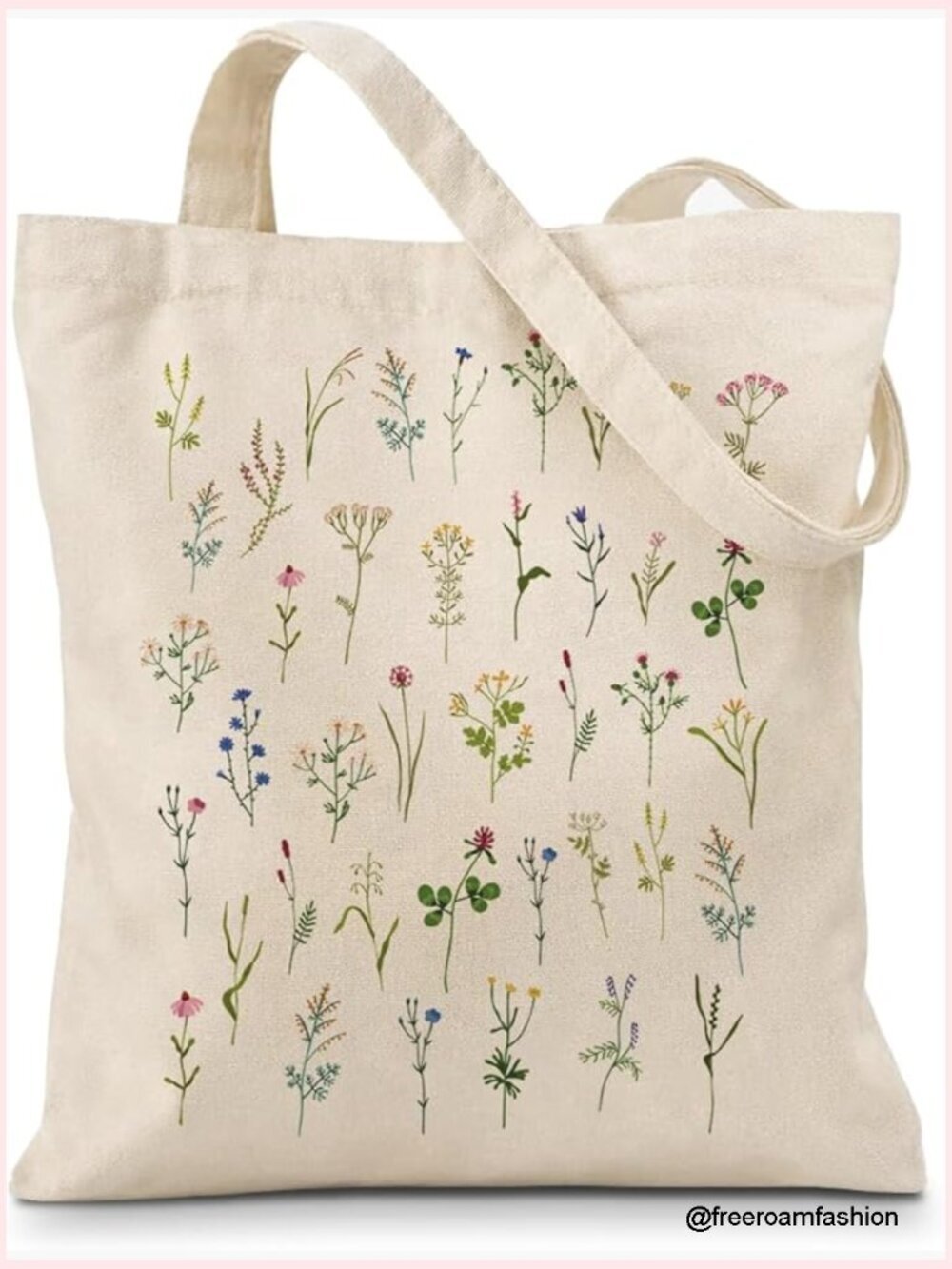 Large Canvas Tote Bag with Floral Print, Heavy Duty Weekender, Reusable Grocery